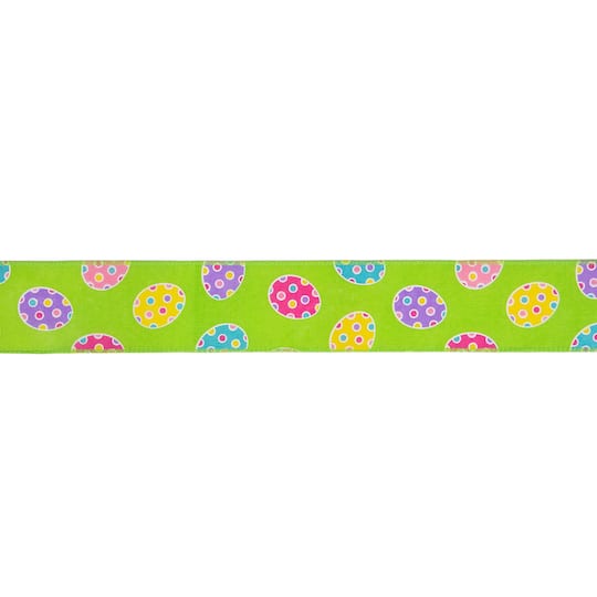 2.5" x 10yd. Green Easter Egg Design Wired Spring Craft Ribbon